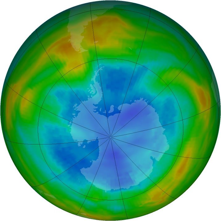 Antarctic ozone map for 25 August 1989